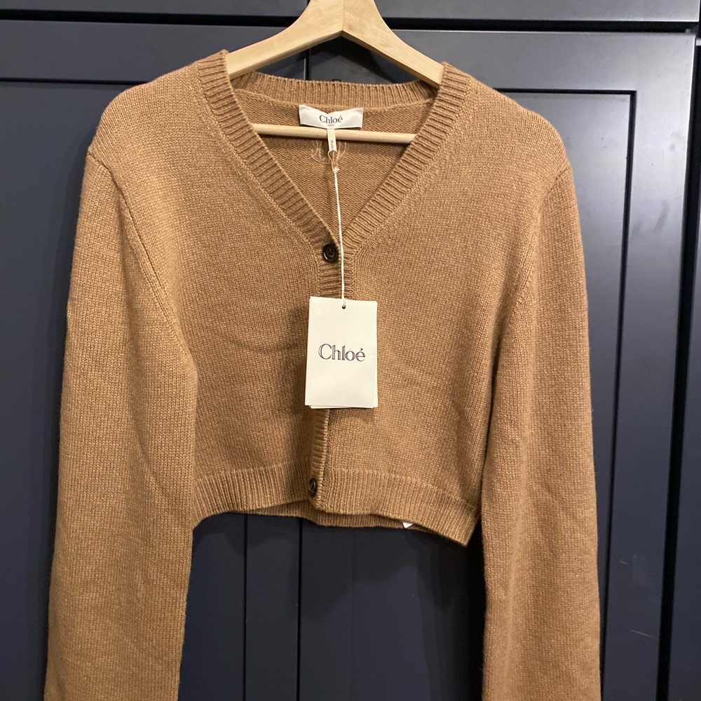 Chloe Tan Cropped Cardigan Sweater
